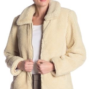 SEBBY Faux Shearling Zip Teddy Zip Jacket Coat Large Beige Cream NWT